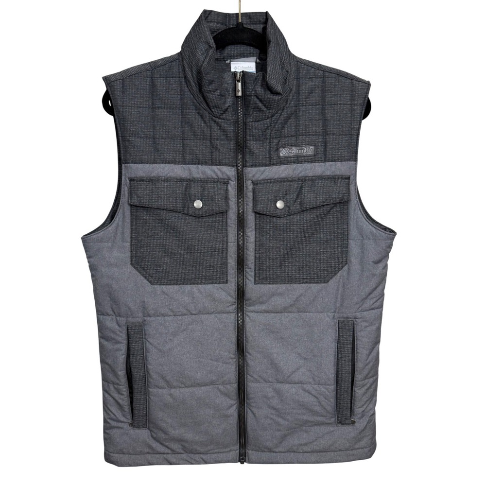 Columbia Mens Puffer Vest Gray Colorblock Insulated Full Zip Pockets Small S